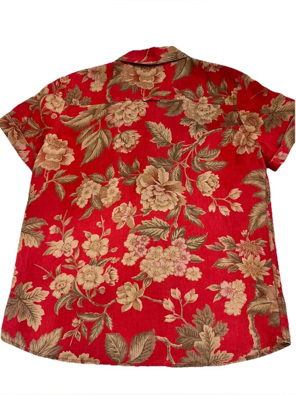 Lauren Ralph Lauren Womens Medium Short Sleeve 100% Linen Red Floral Button Down - Picture 4 of 11
